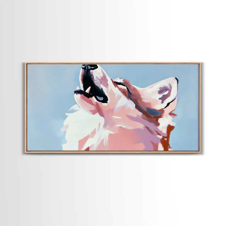 Howling Wolf, Wildlife Art, Nature Print, Blue Sky, Framed Canvas Print, Rustic Wall Art, Lodge Decor, Animal Lover Gift