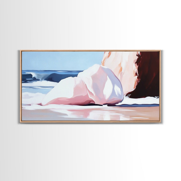 Ocean Rocks, Coastal Landscape, Beach Scene, Seaside Print, Framed Canvas Print, Modern Wall Art, Nautical Decor, Bathroom Art