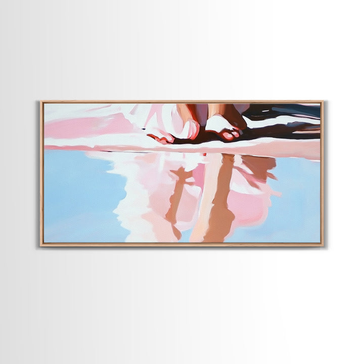 Barefoot Reflection, Sunlit Serenity, Beachside Calm, Framed Canvas Print, Coastal Home Decor, Ocean Art, Dreamy Seascape, Minimalist Aesthetic