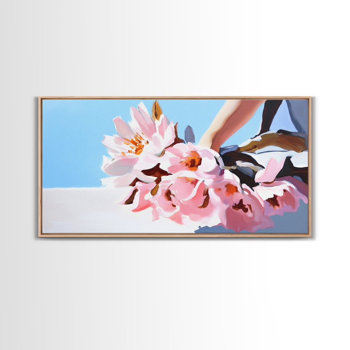 Blush Bouquet, Delicate Flowers, Feminine Touch, Framed Canvas Print, Soft Pastel Decor, Elegant Wall Art, Bedroom Aesthetic, Wedding Gift