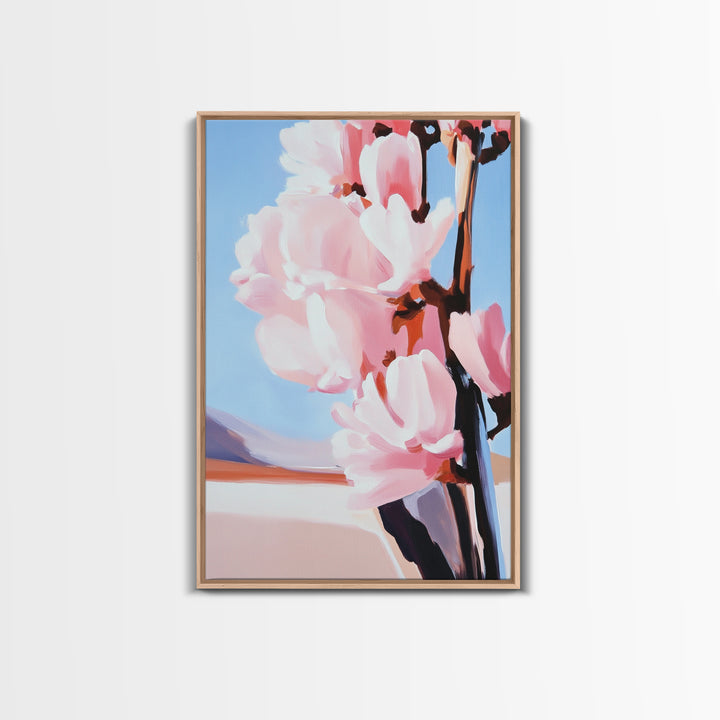 Blush Magnolia Art, Minimalist Floral Painting, Elegant Spring Decor, Pastel Botanical Print, Framed Canvas Print, Bedroom Wall Art