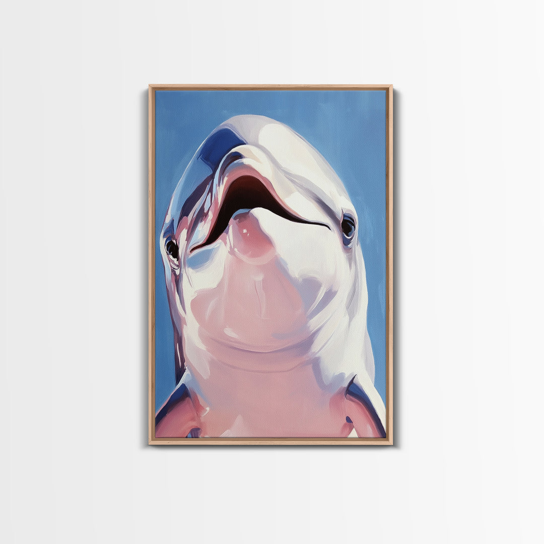 Dolphin Smile, Ocean Wildlife, Playful Sea Art, Coastal Decor, Nautical Wall Art, Canvas Print, Kids Room Art, Marine Animal Painting