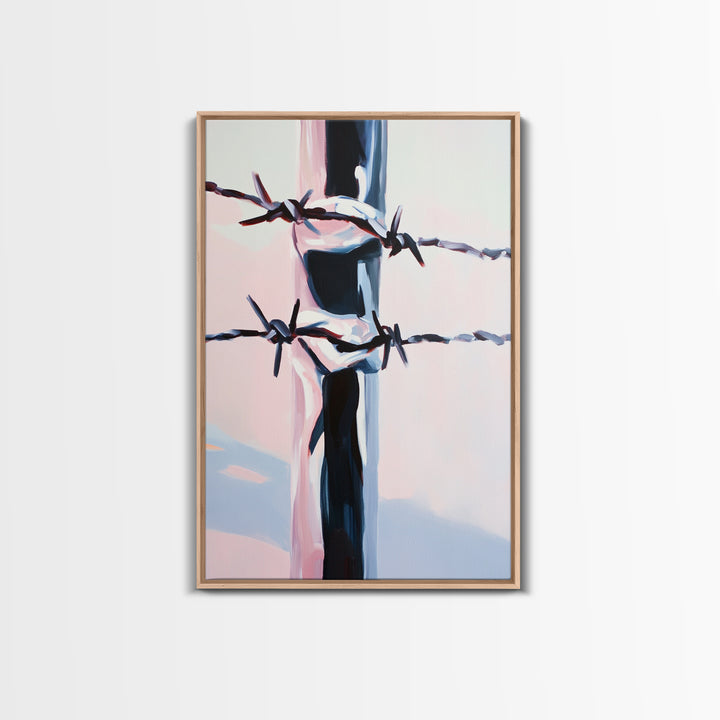 Barbed Wire, Western Art, Minimalist Ranch Style, Rustic Fence, Framed Canvas Print, Modern Wall Art, Cowboy Aesthetic, Bold Home Decor