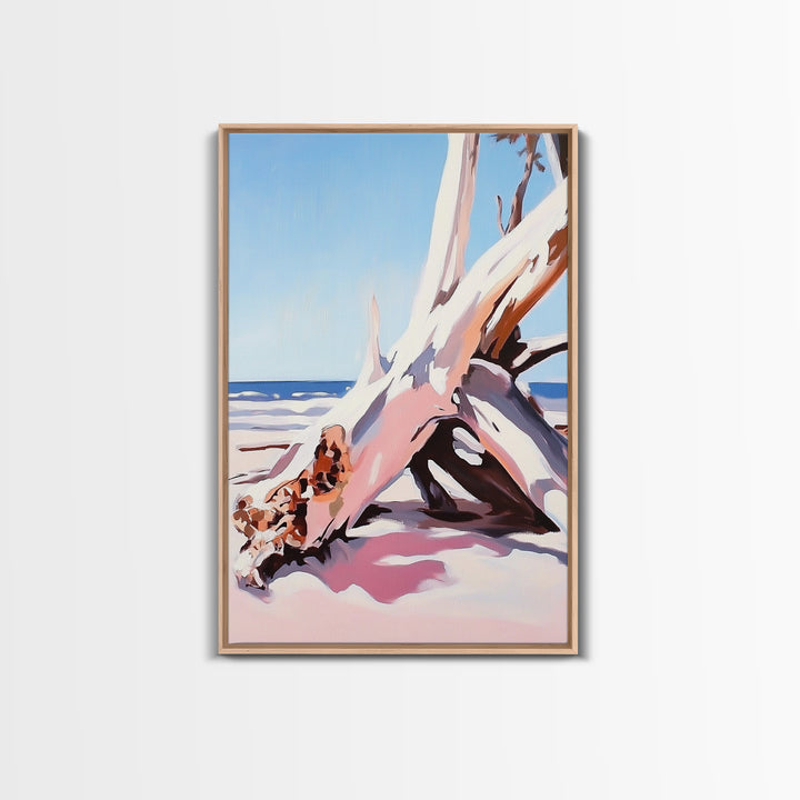 Driftwood Art, Coastal Scene, Beach Sunset, Rustic Ocean Decor, Bohemian Style, Canvas Print, Living Room Wall Art, Nautical Home Decor