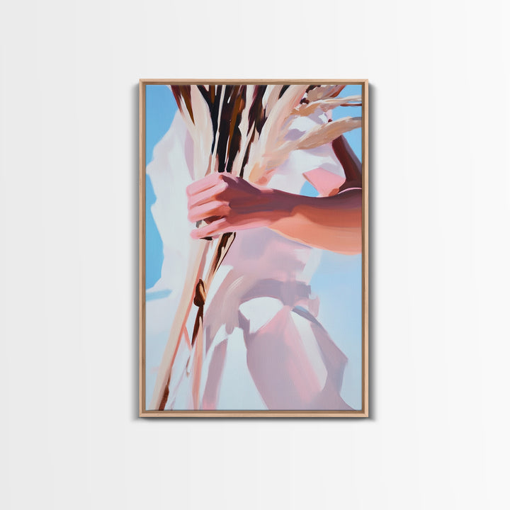 Boho Chic, Dried Flowers, Feminine Aesthetic, Soft Pastel Art, Canvas Print, Bedroom Wall Art, Modern Bohemian Decor, Floral Painting