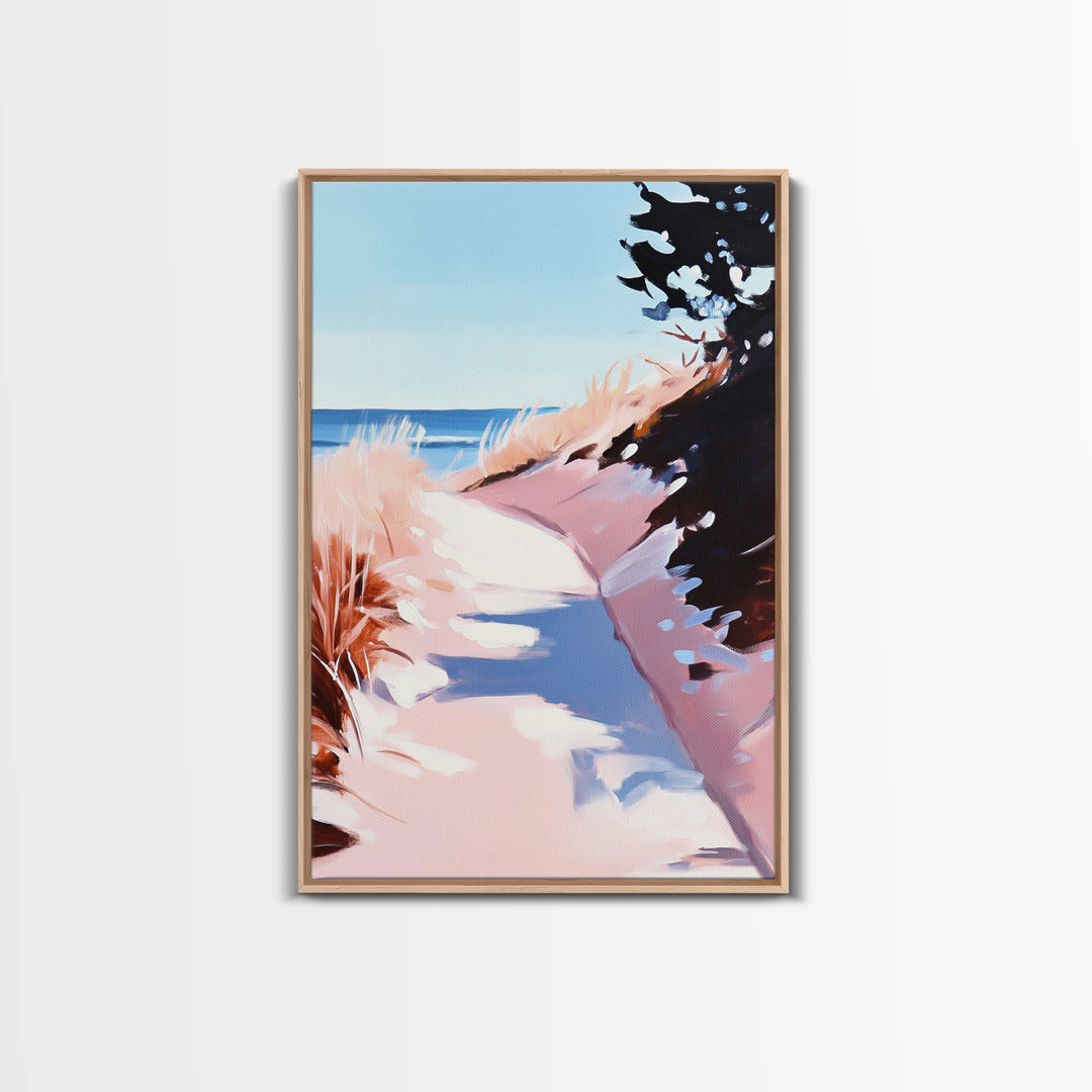 Coastal Dunes, Seaside Pathway, Beach Grass, Tranquil Nature Scene, Canvas Print, Living Room Wall Art, Soft Pastel Landscape