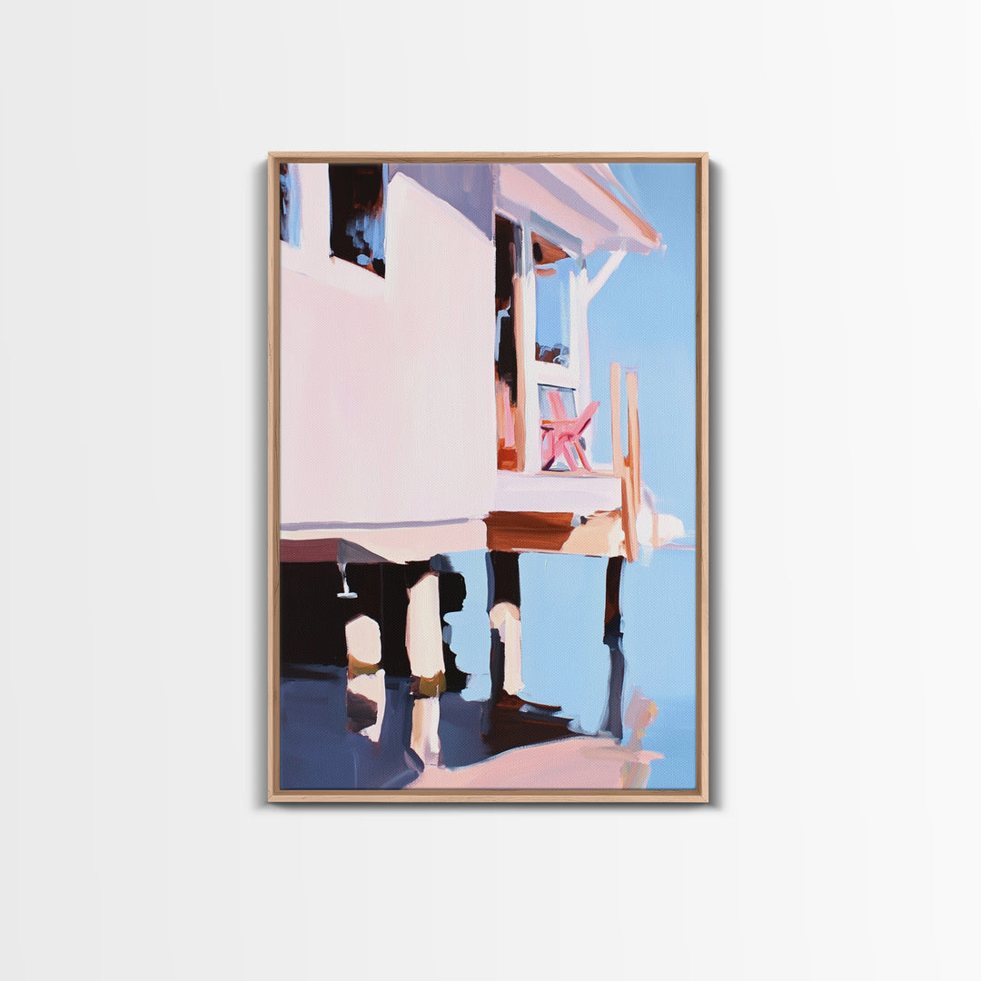 Coastal House, Seaside Home, Beachfront Art, Framed Canvas Print, Modern Coastal Art, Living Room Wall Art, Ocean Painting