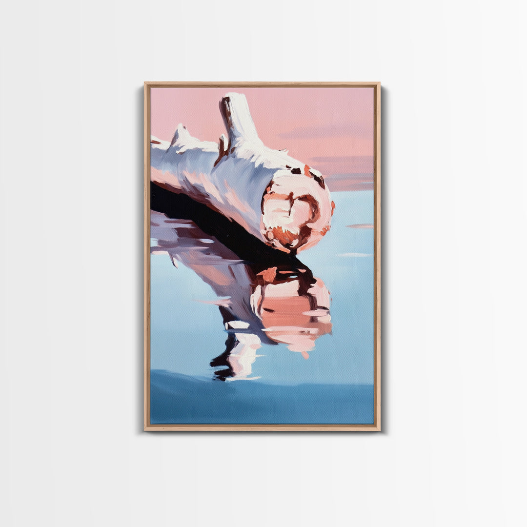 Driftwood, Lake Reflection, Nature Wall Art, Rustic Cabin Decor, Framed Canvas Print, Minimalist Landscape, Living Room Wall Art