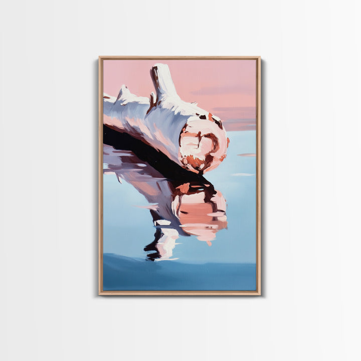 Driftwood, Lake Reflection, Nature Wall Art, Rustic Cabin Decor, Framed Canvas Print, Minimalist Landscape, Living Room Wall Art