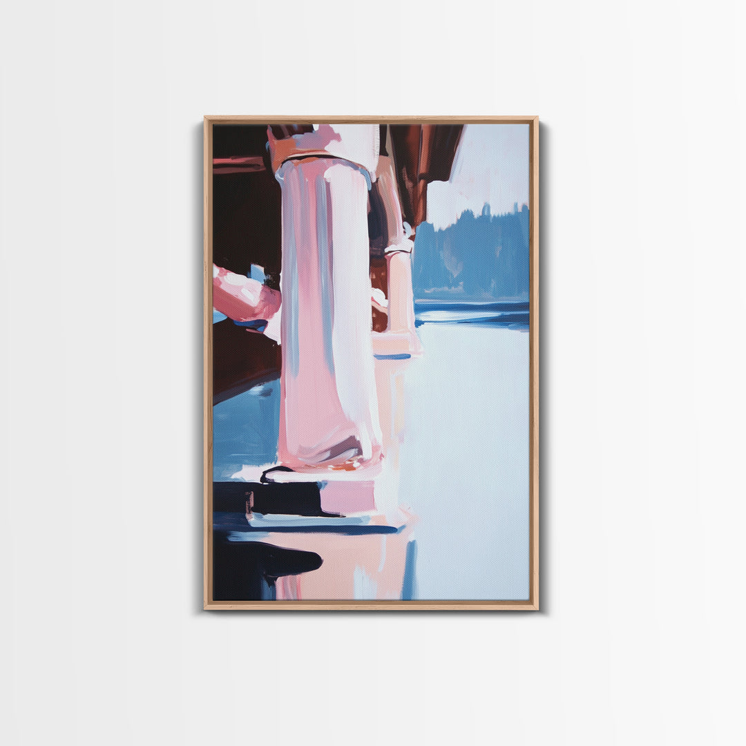 Bridge Reflection, Water Landscape, Framed Canvas Print, Tranquil Wall Art, Modern Minimalist Painting, Calm Home Aesthetic, Neutral Decor