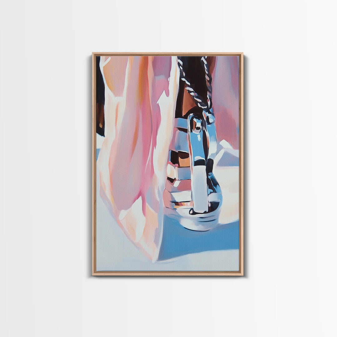 Chrome Boot, Fashion Illustration, Framed Canvas Print, Modern Wall Art, High Fashion Aesthetic, Bold Home Decor, Unique Statement Piece