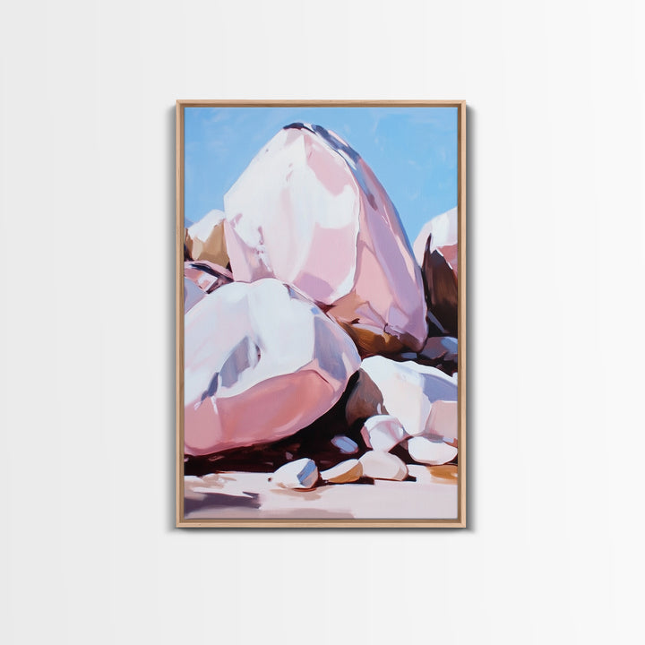 Pink Boulders, Desert Rocks, Framed Canvas Print, Minimalist Nature Wall Art, Earthy Home Decor, Boho Aesthetic, Southwest Landscape
