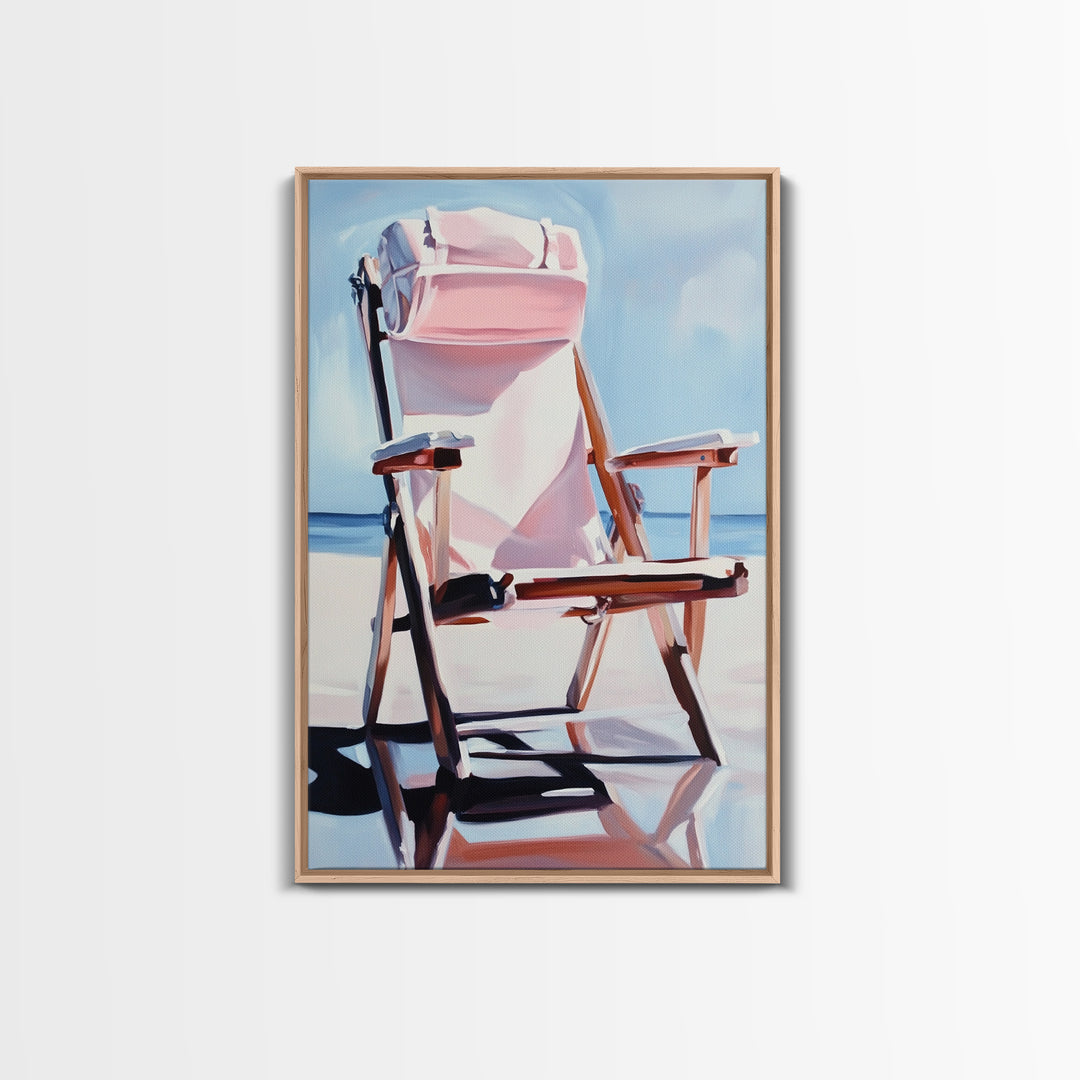 Beach Chair, Relaxing Art, Seaside Escape, Summer Vibes, Canvas Print, Coastal Home Decor, Boho Aesthetic, Minimalist Beach Scene
