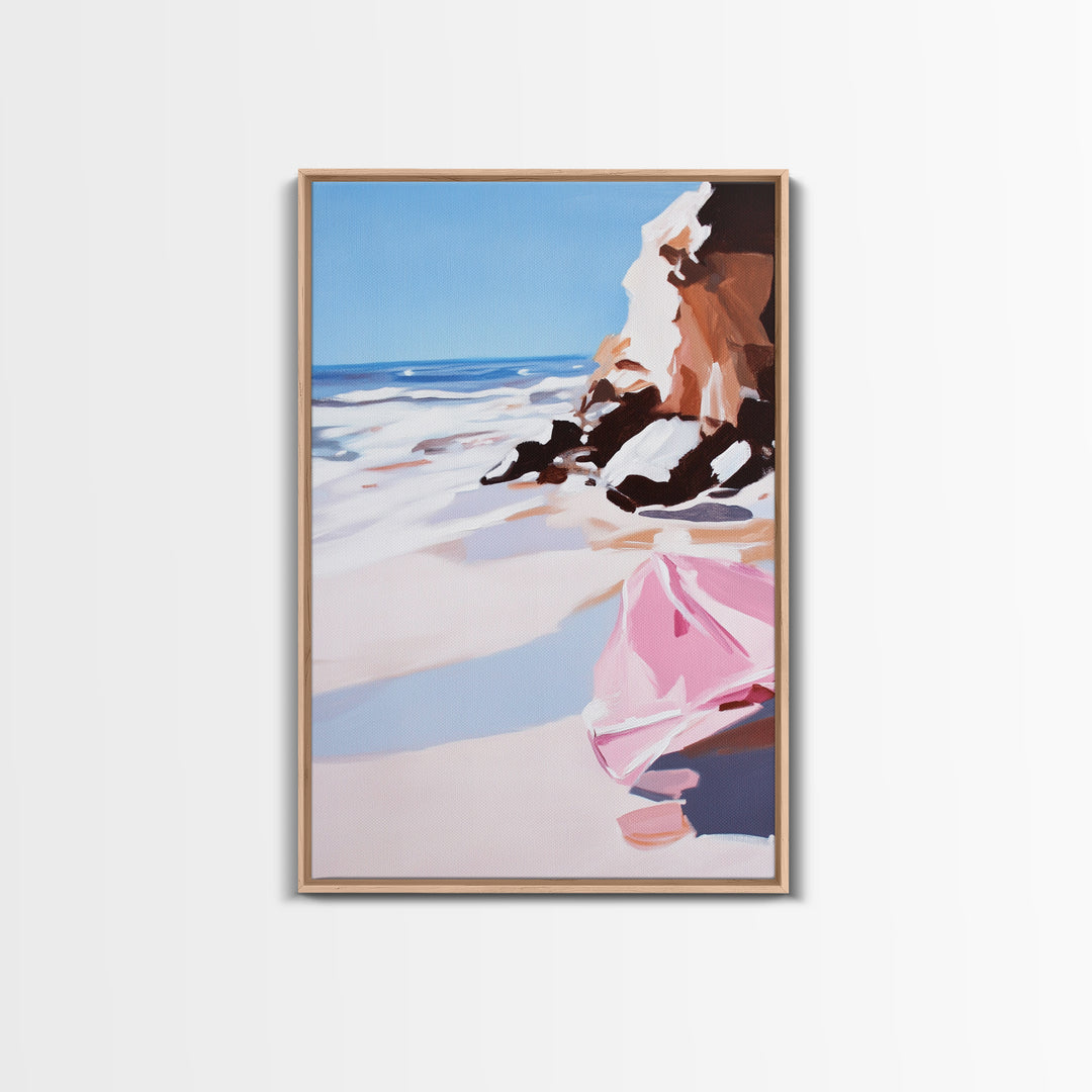 Ocean Cliffs, Coastal View, Framed Canvas Print, Beach House Wall Art, Minimalist Seascape, Nautical Home Aesthetic, Summer Vibes