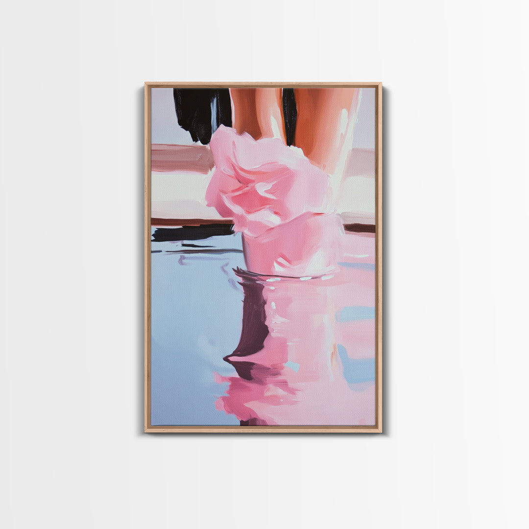 Romantic, Water, Reflection, Feminine, Framed Canvas Print, Elegant Minimalist Artwork, Soft Aesthetic Home Decor, Bedroom Wall Art, Fashion Art