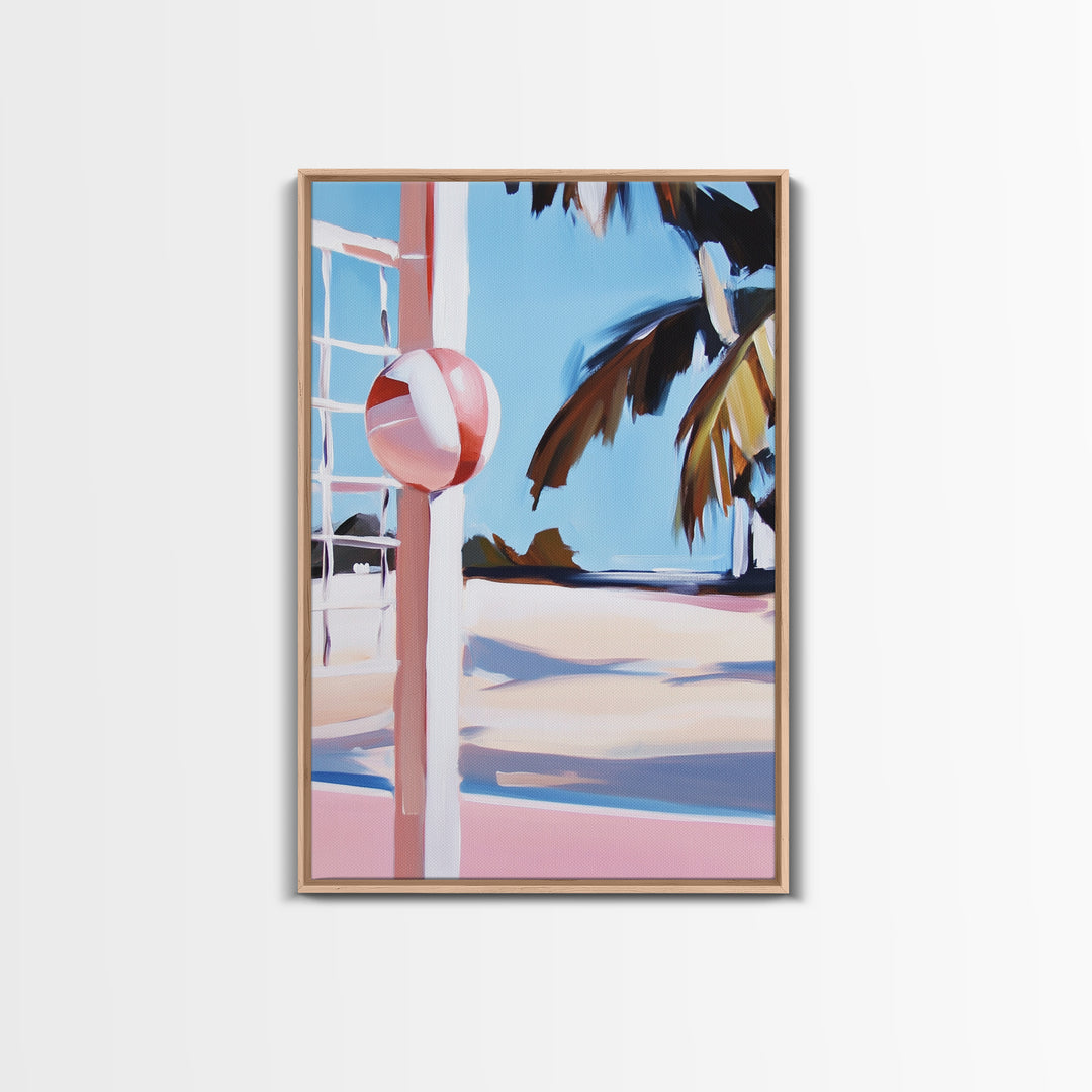 Beach Volleyball, Coastal Fun, Tropical Vibes, Sunset Sport, Canvas Print, Summer Wall Art, Beach House Decor, Relaxed Style