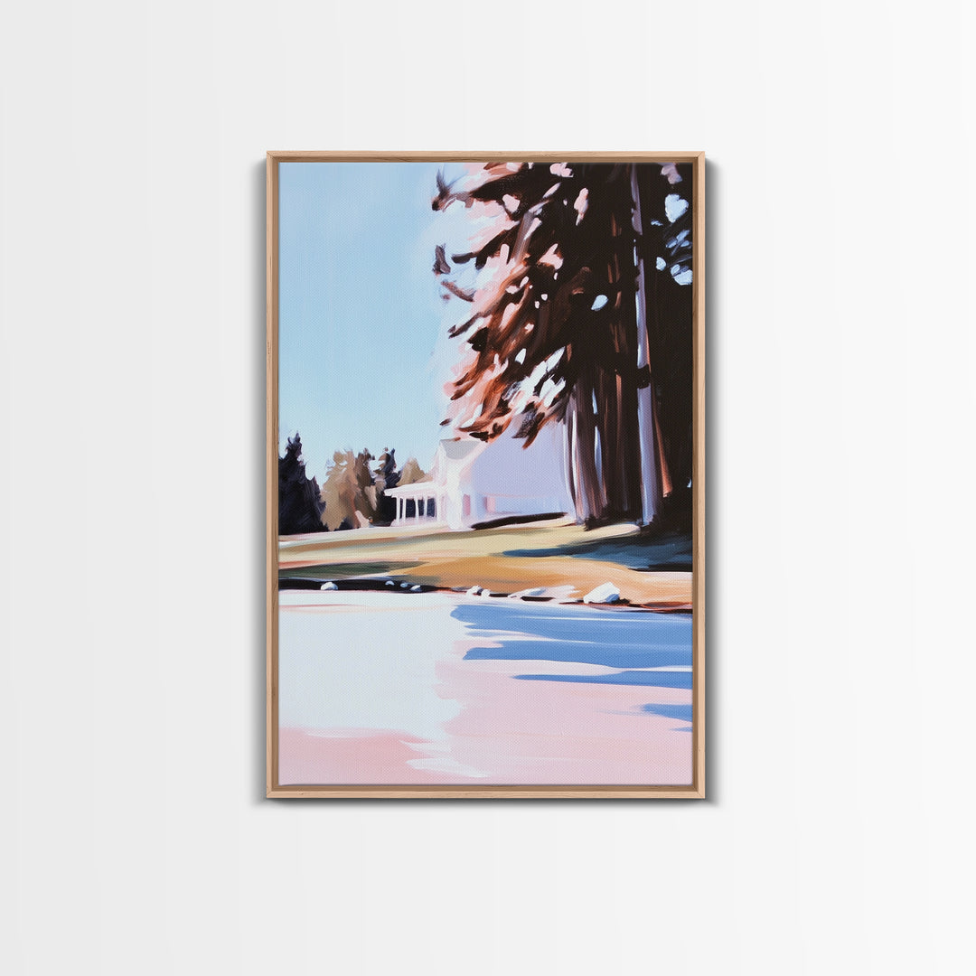 Autumn Tree, Tranquil Landscape Painting, Nature Retreat Art, Framed Canvas Print, Cozy Cabin Wall Decor, Fall Aesthetic