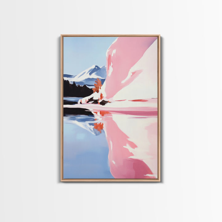 Mountain Lake Painting, Scenic Nature Art, Abstract Reflections, Framed Canvas Print, Boho Landscape, Bedroom Wall Art, Earthy Decor