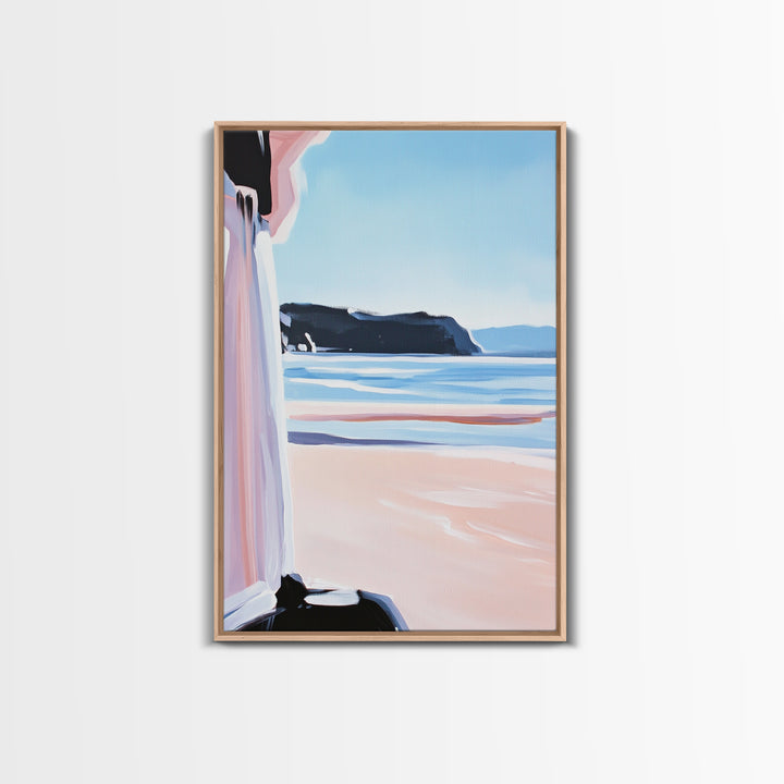 Ocean Horizon, Coastal Landscape, Serene Beach Art, Pastel Tones, Framed Canvas Print, Minimalist Home Decor, Living Room Art
