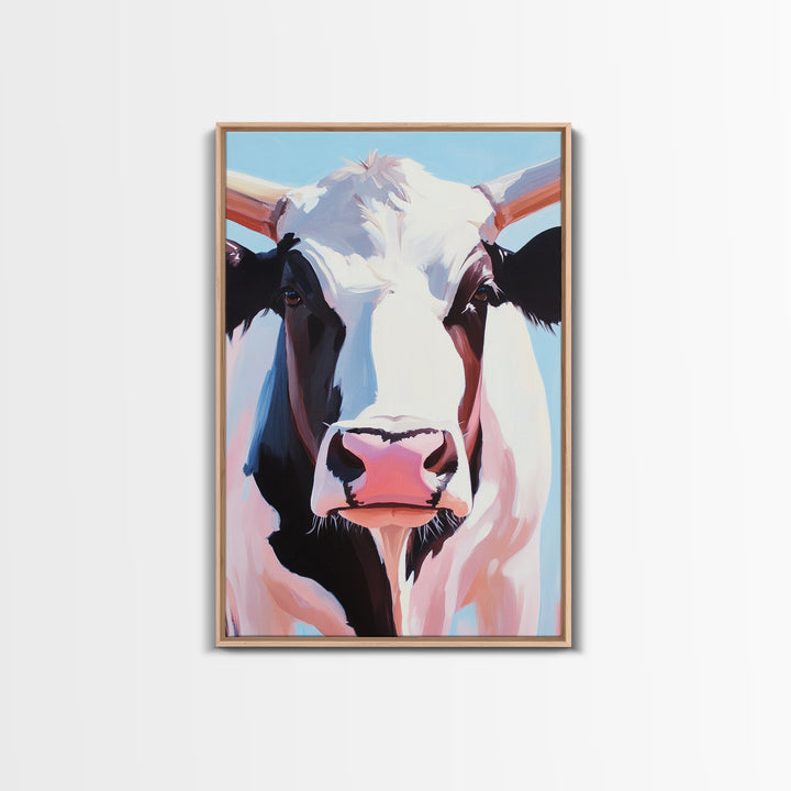 Cow Portrait, Farmhouse Animal Art, Rustic Wall Decor, Country Home Aesthetic, Modern Barn Decor, Canvas Print, Kitchen Wall Art