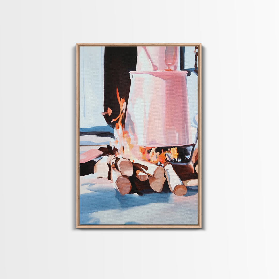 Campfire, Cozy Art, Autumn Decor, Rustic Wall Art, Framed Canvas Print, Cabin Vibes, Warm Aesthetic, Nature Lover Artwork