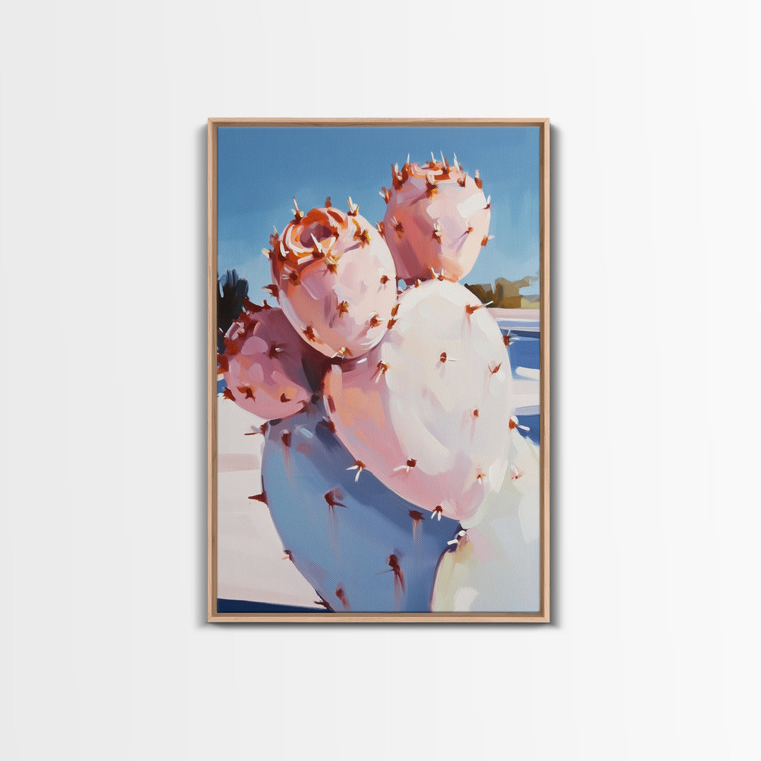 Cactus Bloom, Southwest Decor, Desert Art, Succulent Painting, Nature Inspired, Earthy Tones, Framed Canvas Print, Bedroom