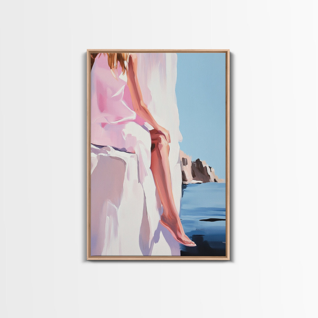 Abstract Rock, Water Reflection, Earthy Tones, Tranquil Nature Scene, Modern Aesthetic, Framed Canvas Print, Living Room Wall Art