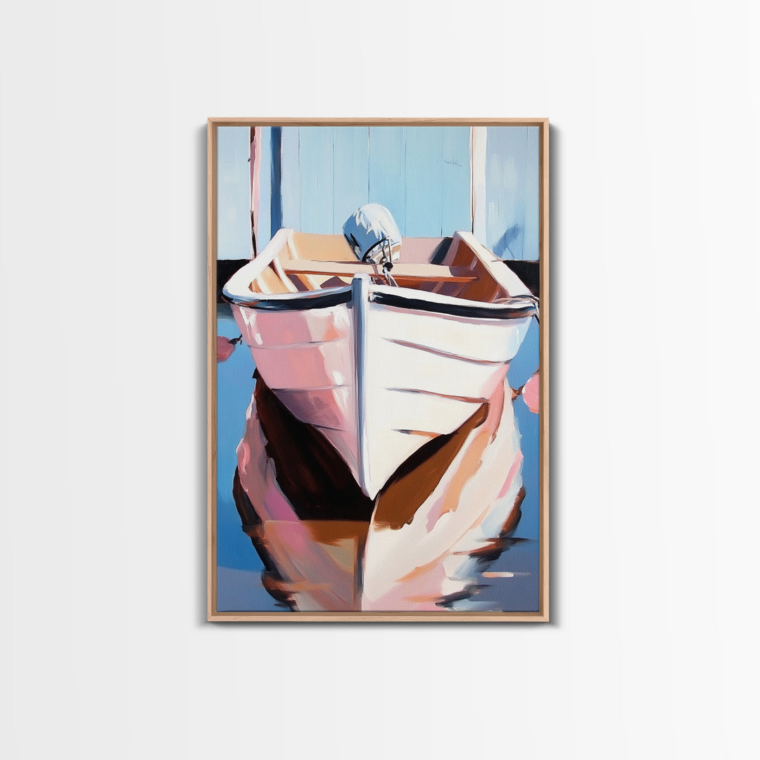 Rustic Boat, Nautical Wall Art, Coastal Home Decor, Seaside Aesthetic, Soft Pastels, Framed Canvas Print, Living Room
