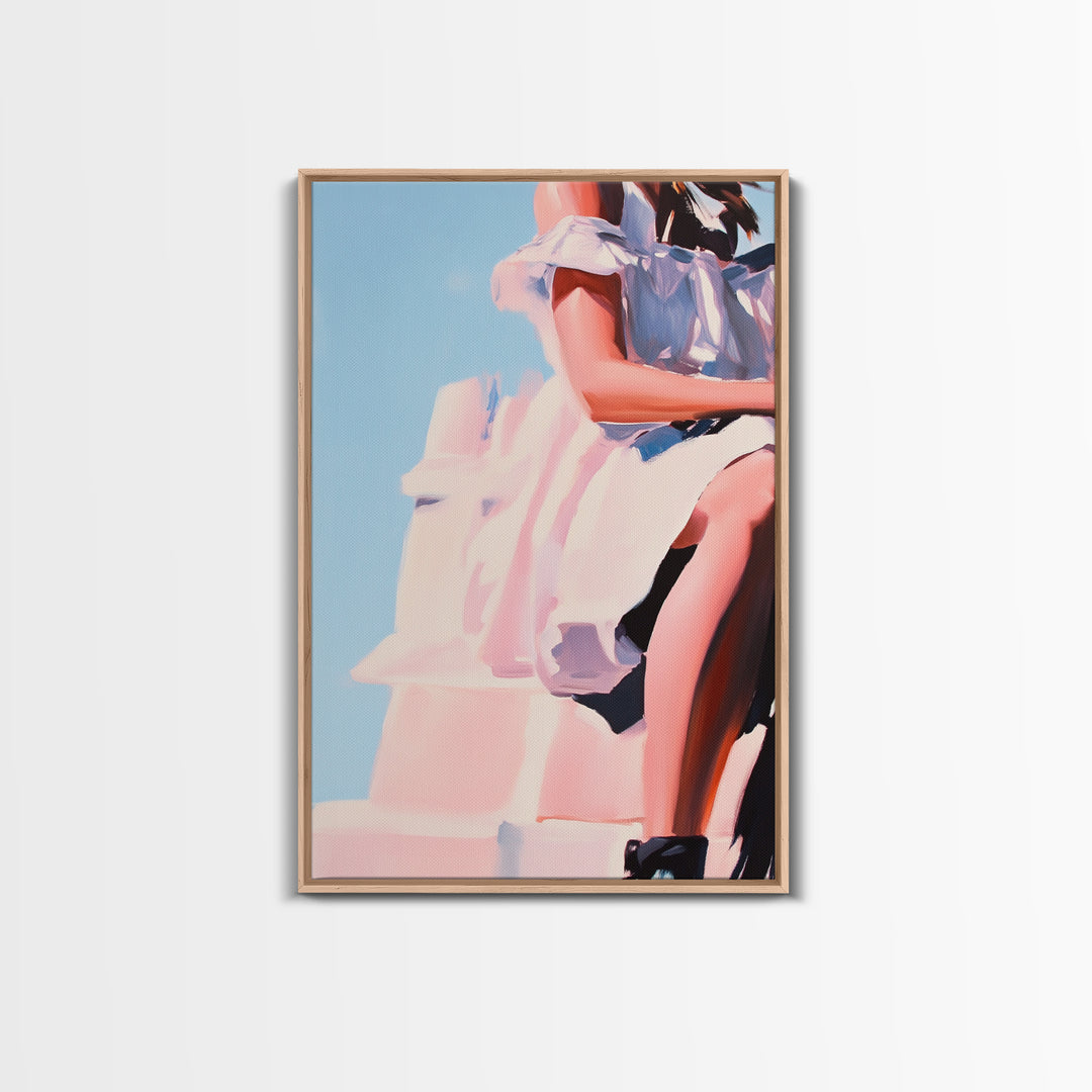 Dreamy Dress, Feminine Fashion, Soft Romantic Art, Framed Canvas Print, Boho Wall Decor, Modern Minimalist Artwork, Bedroom Wall Art