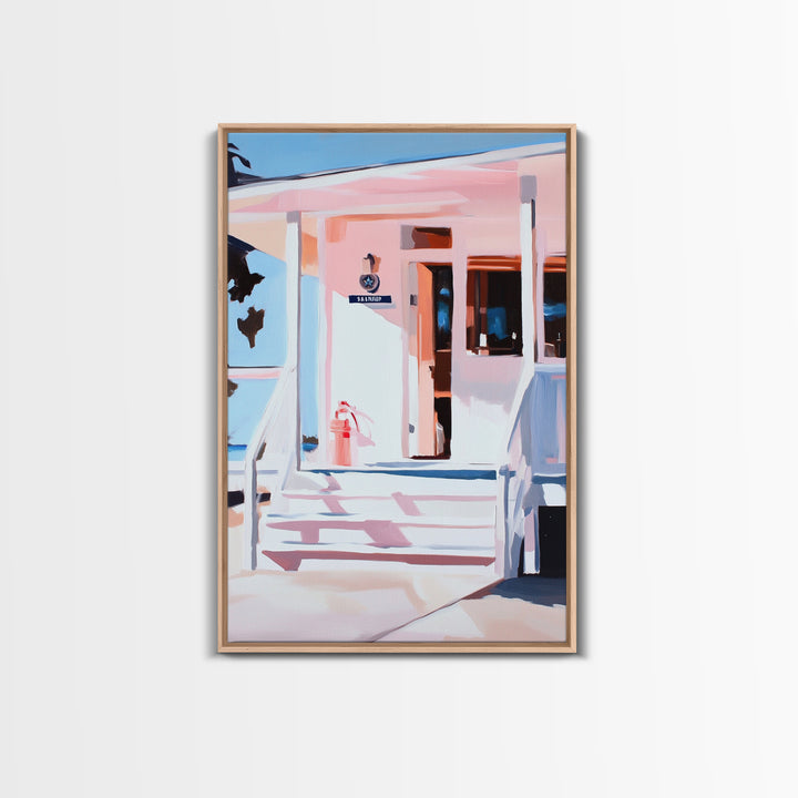 Beach House, Coastal Art, Nautical Decor, Minimalist Wall Art, Framed Canvas Print, Modern Home, Living Room Art, Pastel Painting