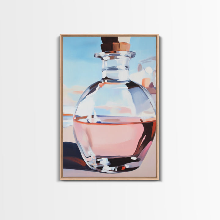 Abstract Bottle, Pink Aesthetic, Modern Kitchen Wall Art, Contemporary Bar Decor, Minimalist Still Life, Framed Canvas Print