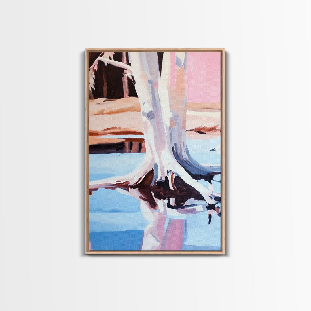 Tree Reflection, Nature Inspired Art, Framed Canvas Print, Minimalist Landscape, Tranquil Water Painting, Contemporary Home Decor