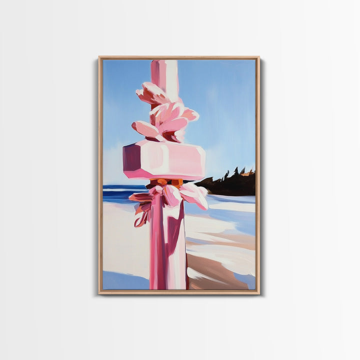 Abstract Coastal Pillar, Ocean Inspired Art, Minimalist Blue Aesthetic, Beach House Decor, Canvas Print, Framed Canvas Print