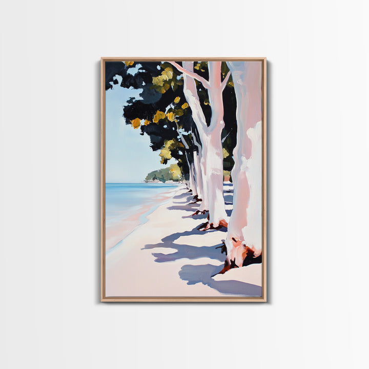 Coastal, Beach Path, Tree Lined, Framed Canvas Print, Ocean View Wall Art, Relaxing Home Decor, Seaside Landscape, Nautical Aesthetic