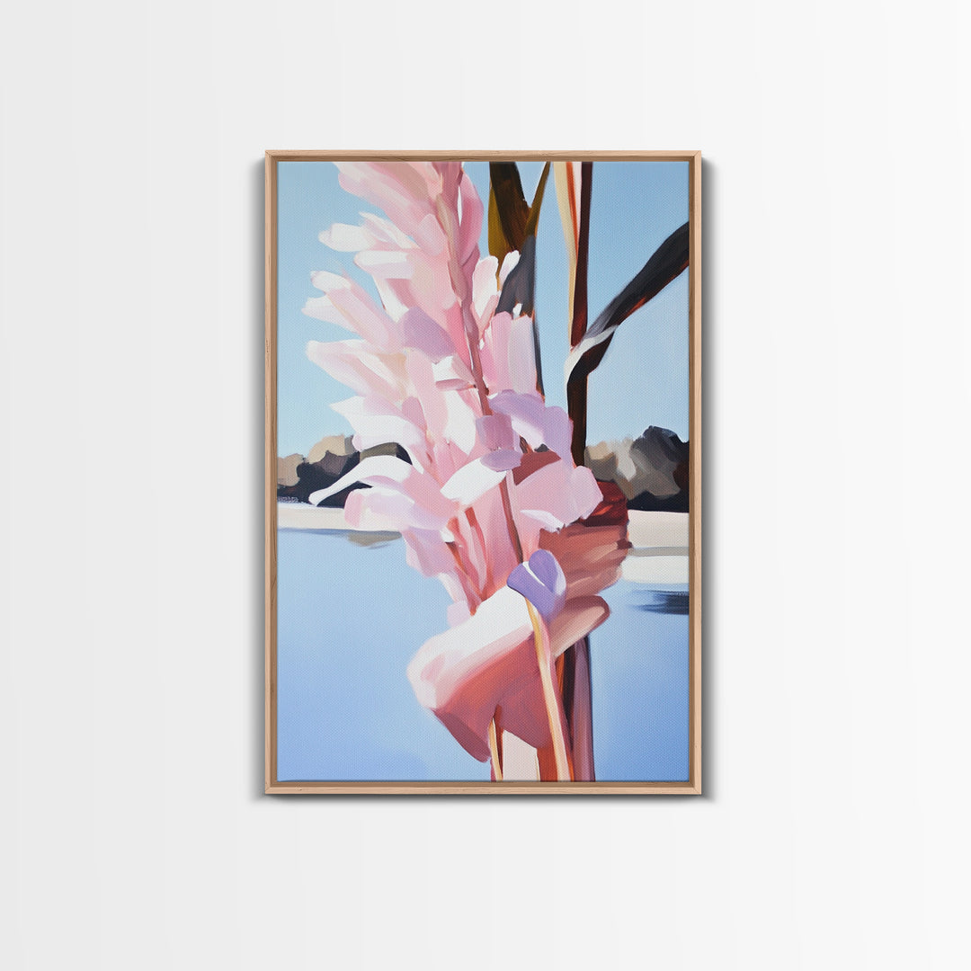 Botanical, Pink Flowers, Summer Nature Art, Canvas Print, Floral Painting, Minimalist Wall Decor, Feminine Home Art, Bedroom Wall Art