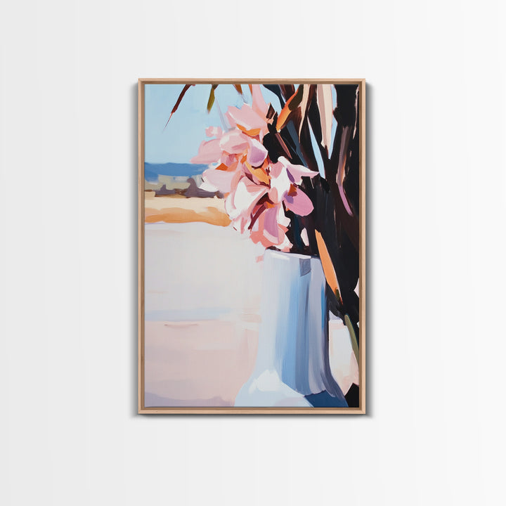 Beach Vase, Coastal Florals, Ocean Breeze, Relaxing Summer Art, Minimalist Aesthetic, Pastel Painting, Living Room Art, Canvas Print