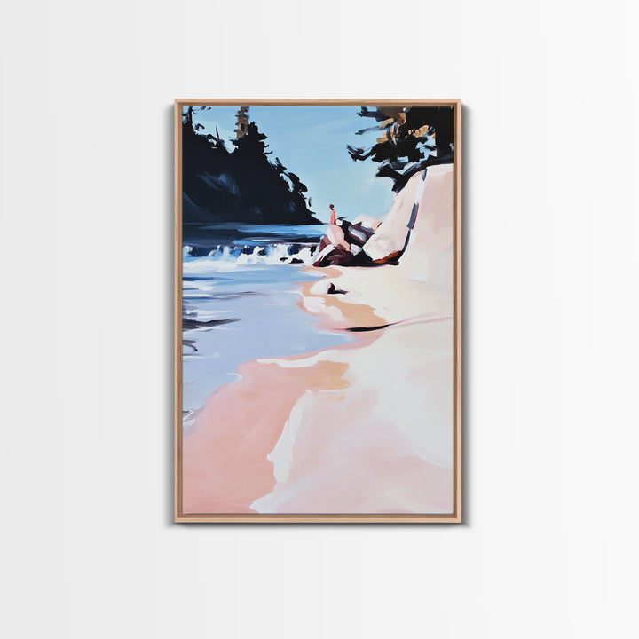 Coastal Escape, Beach Serenity, Soft Ocean Art, Tranquil Nature Scene, Summer Home Decor, Relaxing Wall Art, Framed Canvas Print