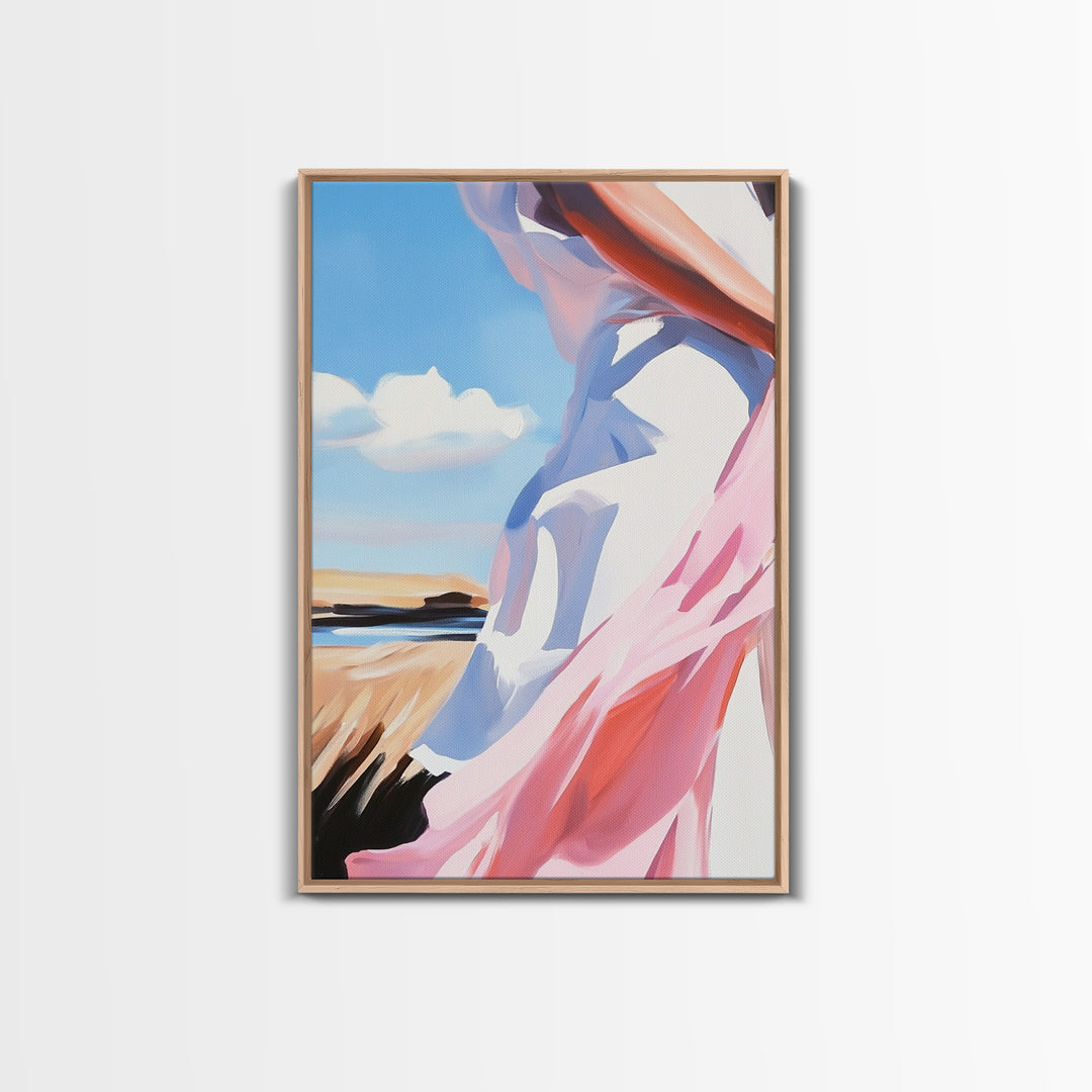 Coastal Breeze, Flowing Dress, Beach Aesthetic, Minimalist Art, Modern Home Decor, Living Room Wall Art, Framed Canvas Print