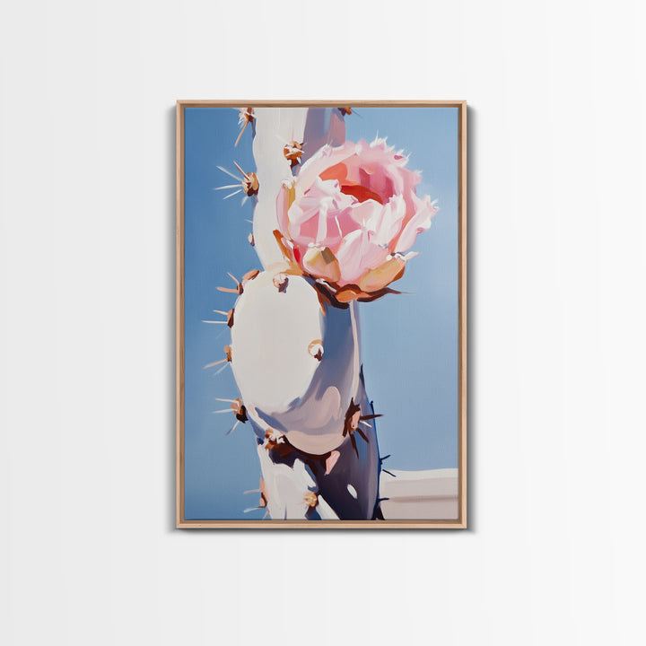 Cactus, Blooming Flower, Desert, Framed Canvas Print, Southwest Wall Art, Boho Aesthetic, Nature Decor, Botanical Art, Bedroom Art