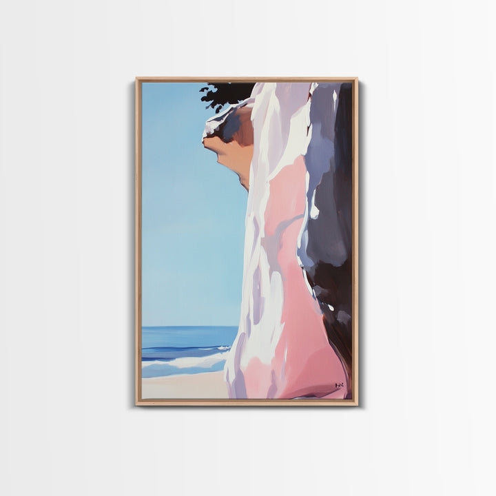 Ocean Cliff, Coastal Landscape Art, Seaside Print, Beach House Decor, Natural Tones, Framed Canvas Print, Modern Wall Art, Gift
