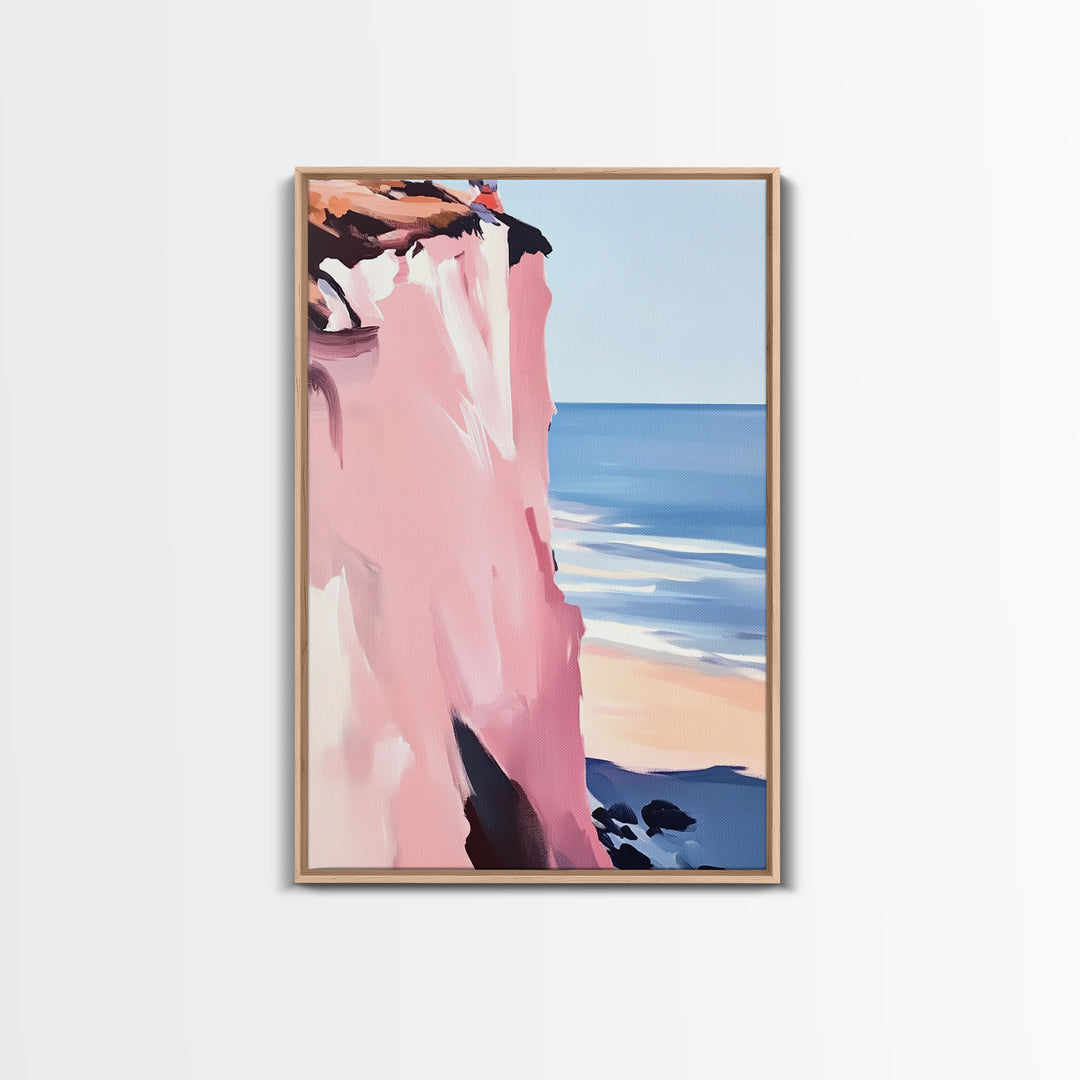 Cliffside Ocean Art, Coastal Landscape Painting, Serene Seaside Decor, Beach House Print, Framed Canvas Print, Living Room Wall Art