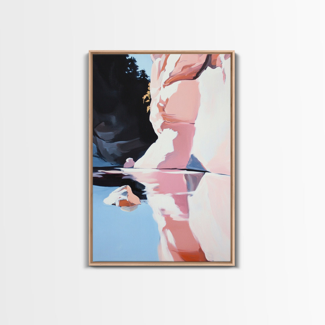 Canyon Reflection Art, Abstract Landscape Painting, Earthy Modern Decor,Nature Wall Print, Framed Canvas Print, Living Room Wall Art