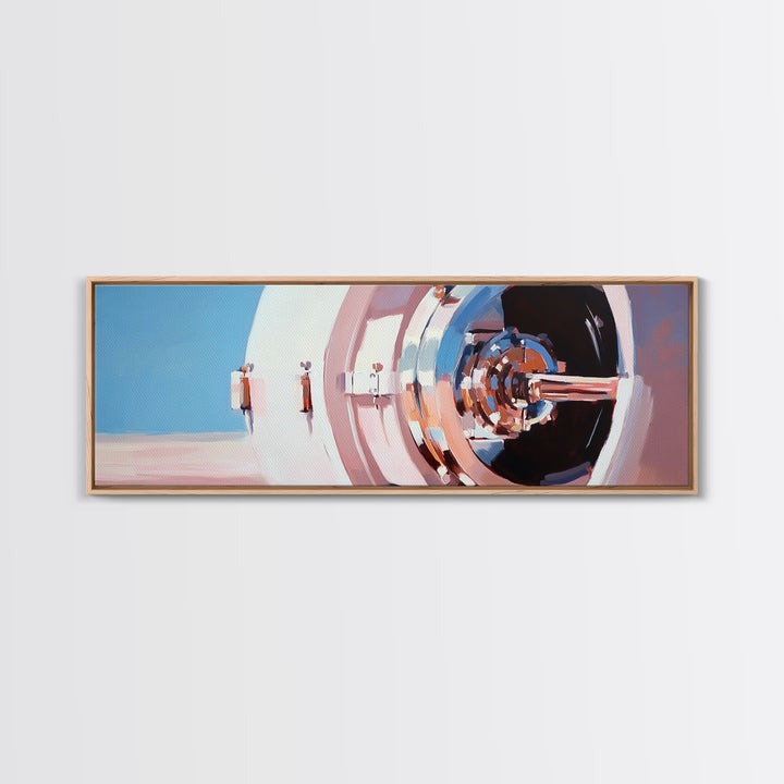 Bank Vault, Industrial Decor, Metallic Wall Art, Framed Canvas Print, Steampunk Aesthetic, Modern Office Artwork, Unique Home Decor