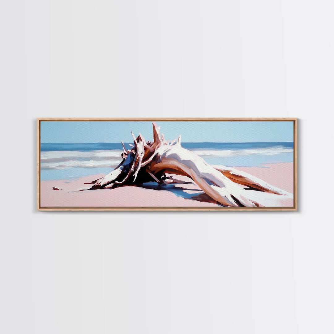 Beach Driftwood, Coastal Art, Seaside Wall Decor, Nature Painting, Canvas Print, Living Room Wall Art, Modern Beach House Art