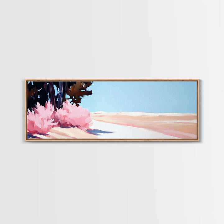Desert Bloom, Minimalist Landscape, Soft Pastel Art, Tranquil Nature Scene, Canvas Print, Living Room Wall Art, Modern Boho Decor