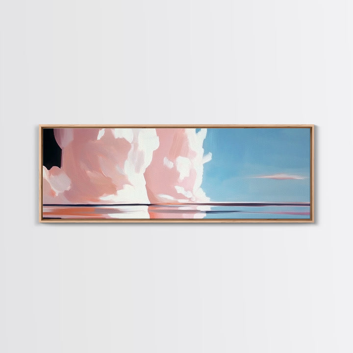 Pink Clouds, Ocean Reflection, Dreamy Sky, Framed Canvas Print, Surreal Landscape, Coastal Wall Art, Minimalist Decor, Bedroom Art