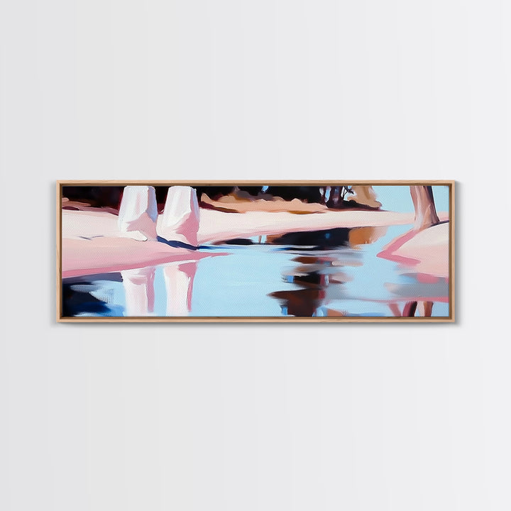 Riverbank, Water Reflections, Tranquil Scene, Framed Canvas Print, Serene Wall Art, Zen Home Decor, Neutral Landscape, Modern