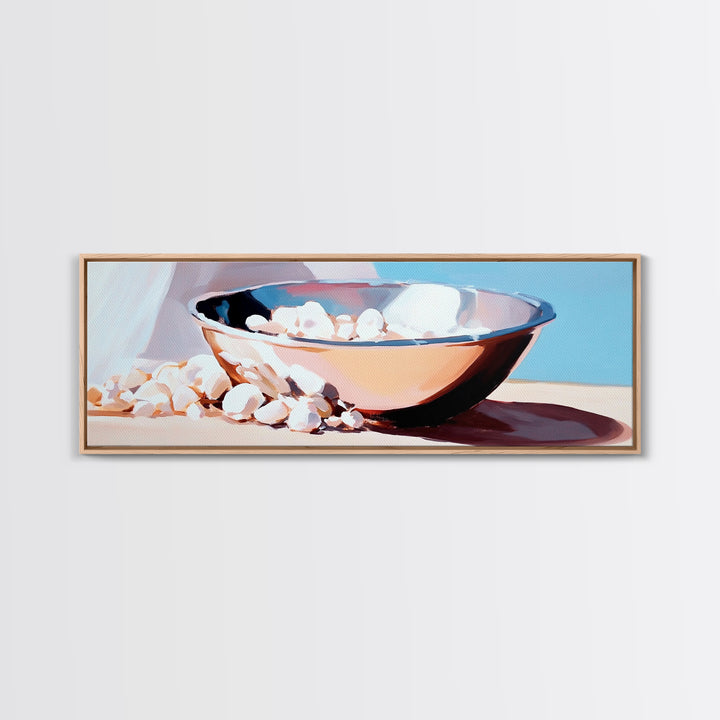 Bowl, Marshmallows, Cozy Winter Aesthetic, Canvas Print, Kitchen Wall Art, Modern Still Life, Warm Neutral Decor, Minimalist Home