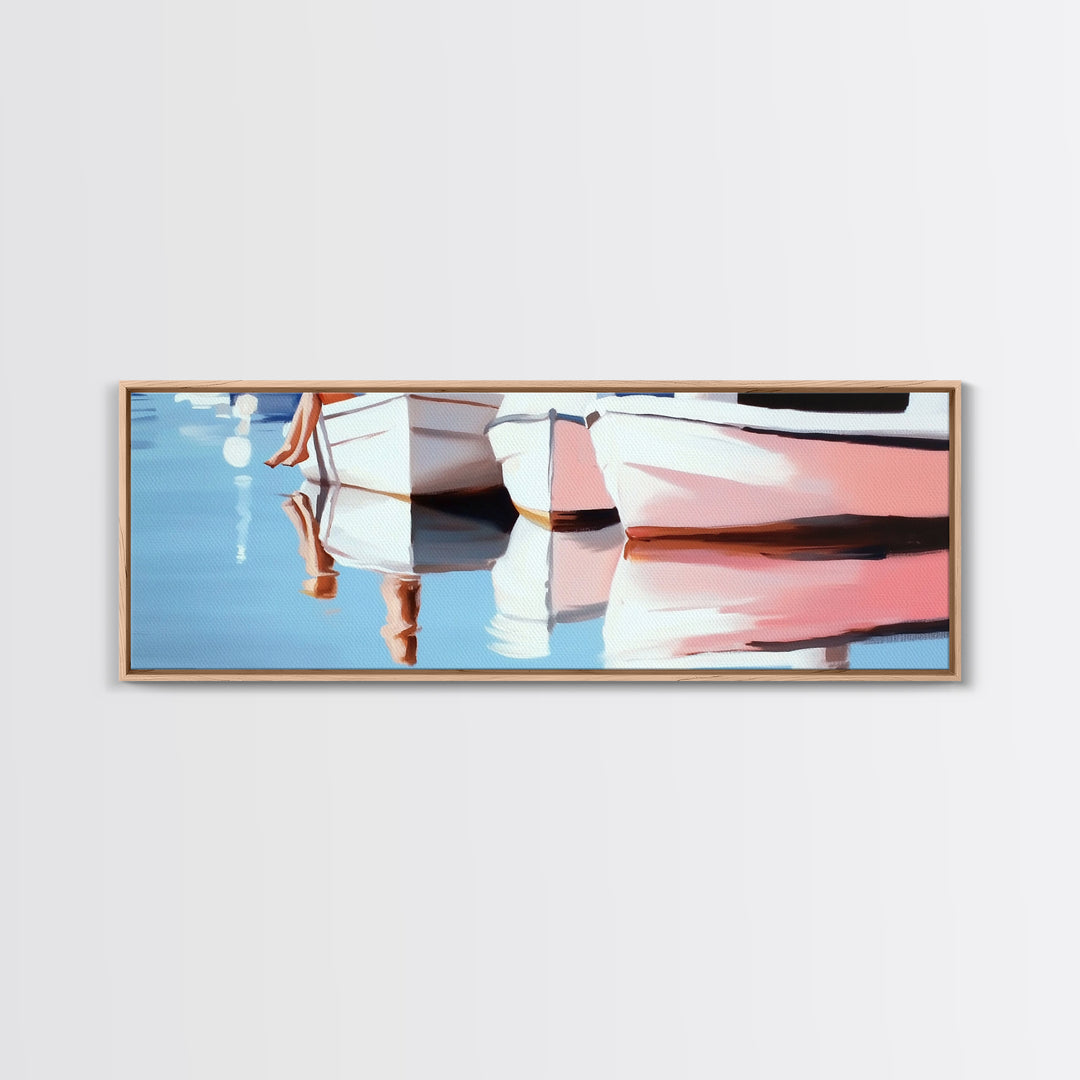 Boats, Reflection, Soft Pastel Aesthetic, Canvas Print, Nautical Wall Art, Minimalist Home Decor, Living Room Accent, Calm Coastal Scene