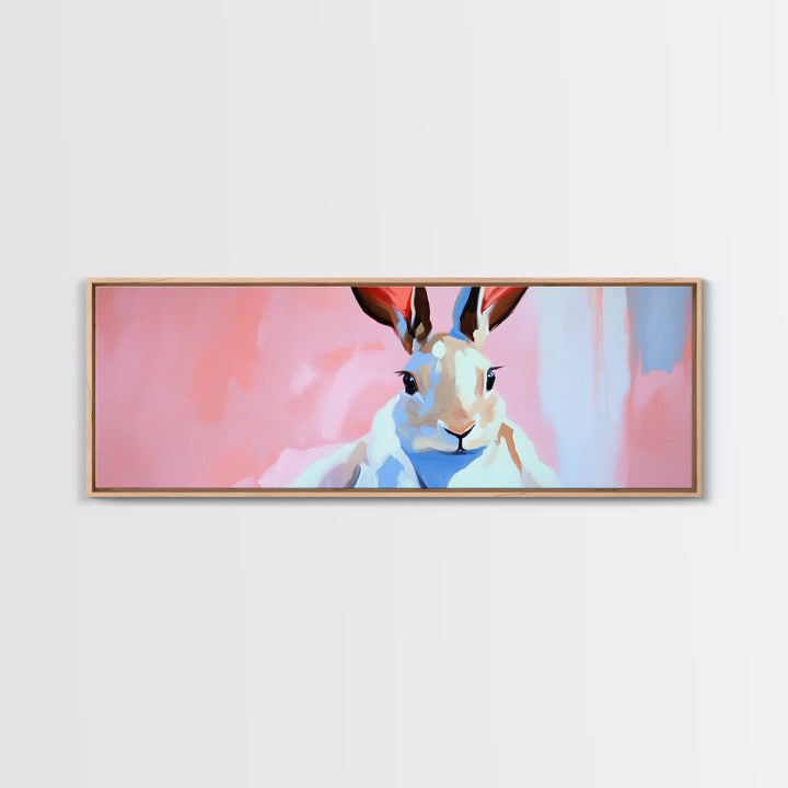 Bunny Portrait, Cute Animal Art, Soft Pastel Aesthetic, Whimsical Home Decor, Nursery Design, Easter Wall Decor, Framed Canvas Print